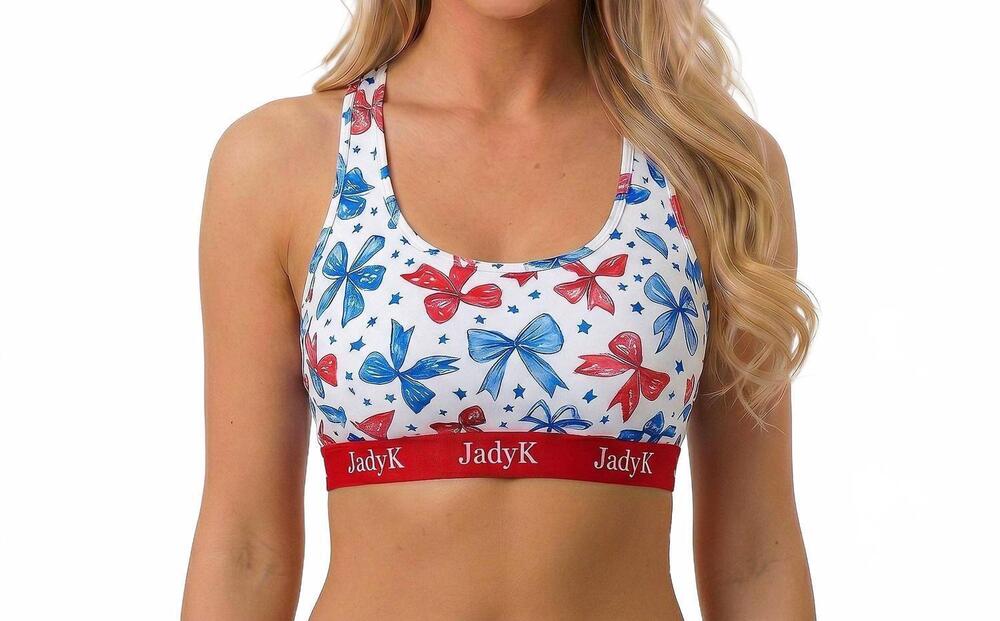 NEW JADYK arya racerback sports bra in usa bows
